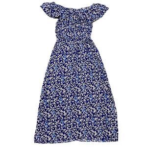 💲1️⃣0️⃣ Bundled ✔️Floral Blue Wide Ruffle Country Cowgirl Maxi Dress sz Med